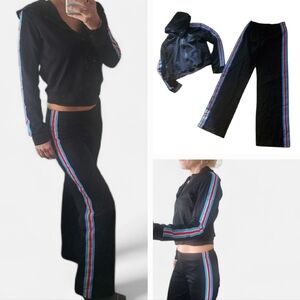 Vintage Rare Bebe Black track Suit Wide Boot Cut Low Rise Pants Cropped Jacket